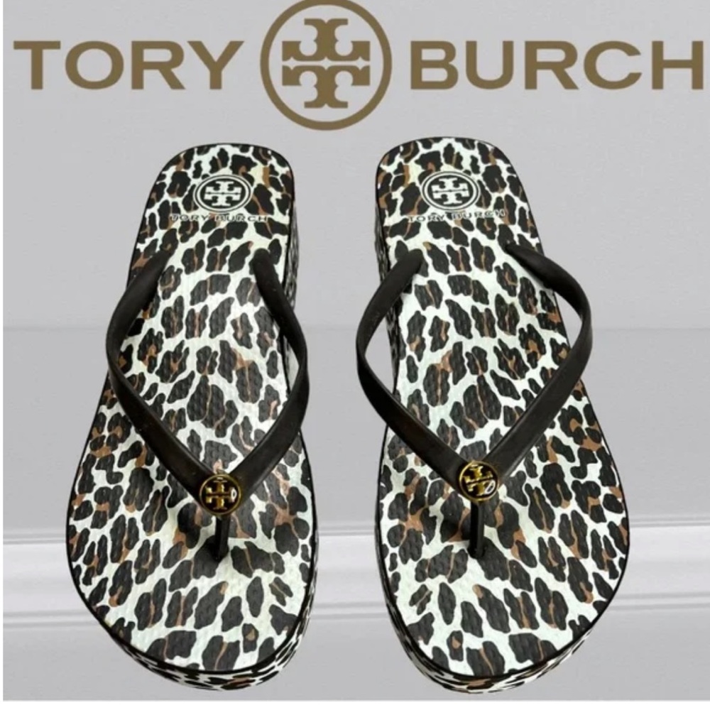 🐆 TORY BURCH Leopard Wedge Flip-Flop Sandal Size 8 LN